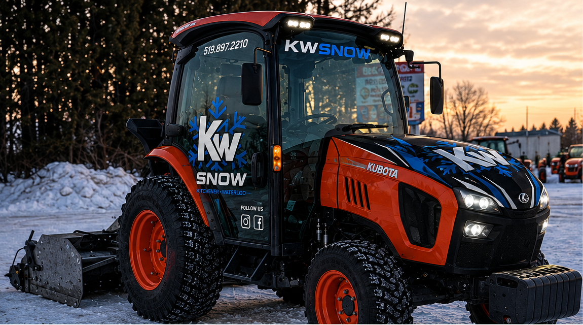 KW Snow tractor equipped for residential snow blowing
